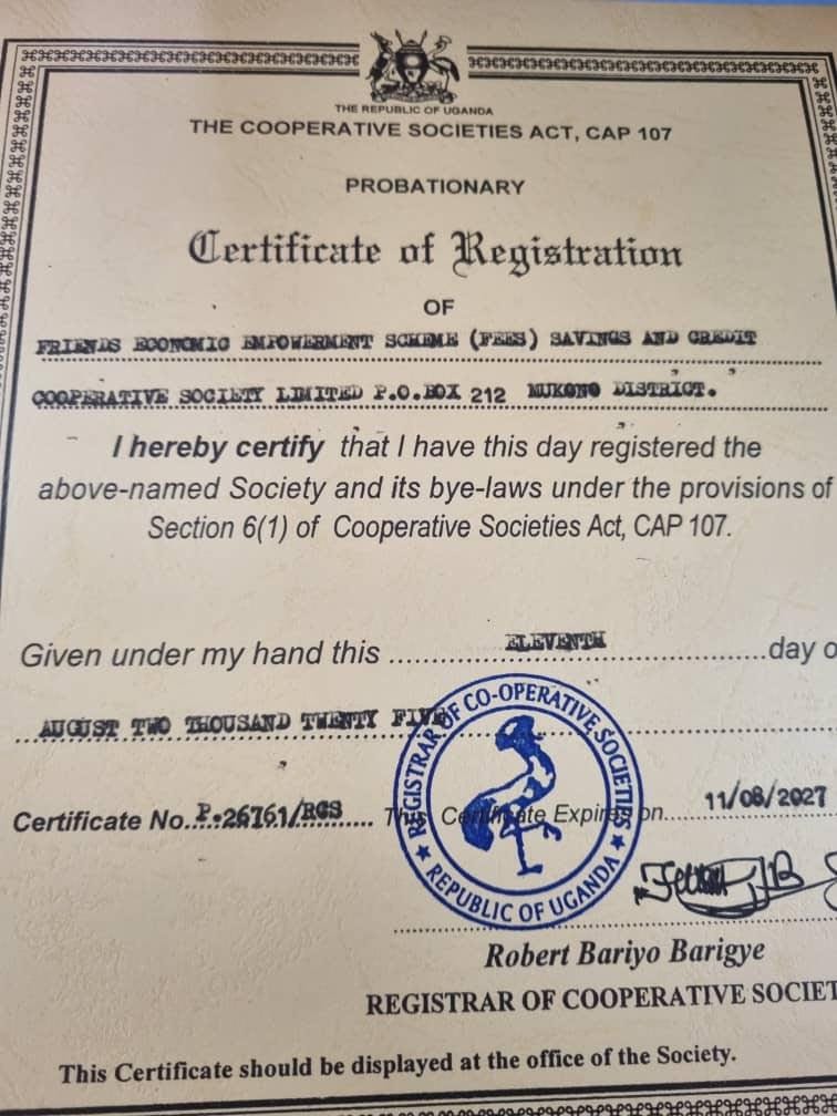 FEES SACCO Certificate of Registration